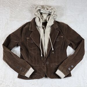 Nori Vintage Y2K Brown/Beige Corduroy Hoodie/Zip Up Blazer Size 1 Buttons